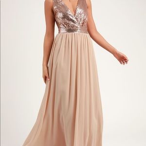 Elegant Encounter Champagne Sequin Dress